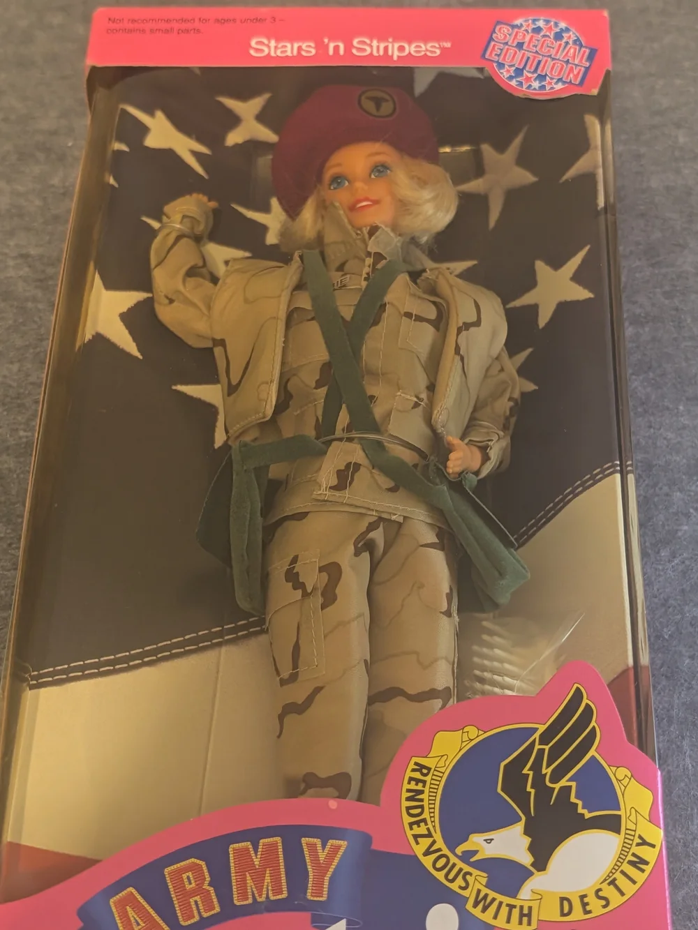 Barbie Army Doll in Pink Packaging with Maroon Beret/Mint/NRFB